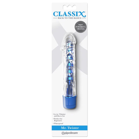 Pipedream Classix Mr Twister - Metallic Blue 16.5 cm (6") Vibrator with Clear Sleeve Pipedream Classix Mr Twister - Metallic Blue 16.5 cm (6") Vibrator with Clear Sleeve
