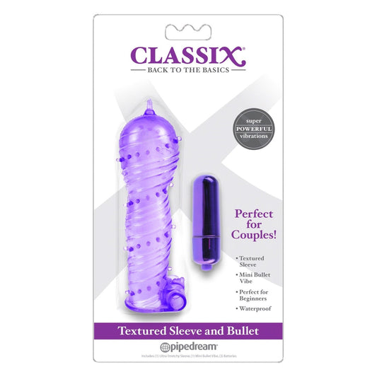 Pipedream Classix Textured Sleeve & Bullet - Purple Bullet with Penis Sleeve Pipedream Classix Textured Sleeve & Bullet - Purple Bullet with Penis Sleeve