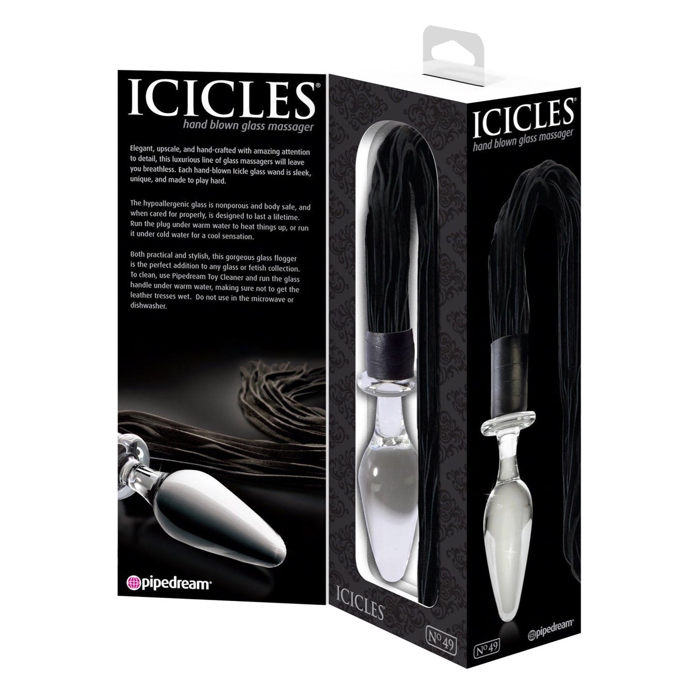 No. 49 - Clear Glass 10 cm (4") Butt Plug with Flogger Tail