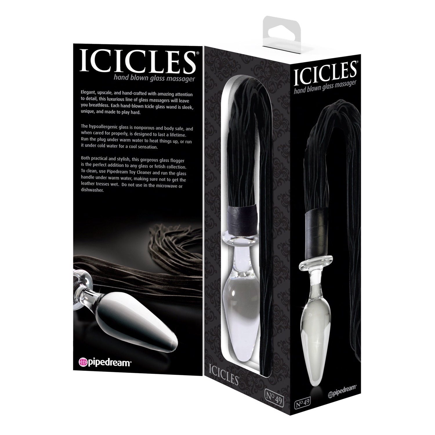 Icicles No. 49 - Clear Glass 10 cm (4") Butt Plug with Flogger Tail by Pipedream Icicles No. 49 - Clear Glass 10 cm (4") Butt Plug with Flogger Tail by Pipedream