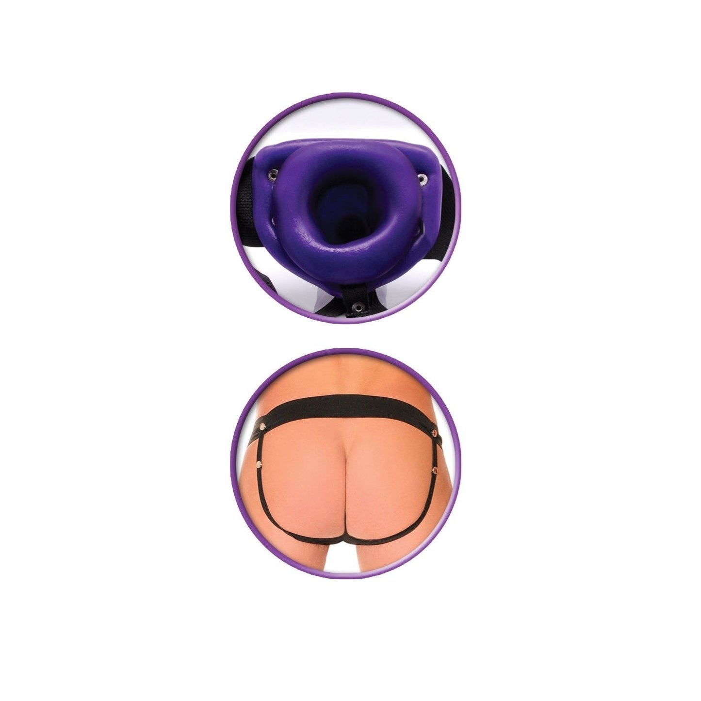 For Him Or Her Hollow Strap-on - Black/Purple 6" Hollow Strap-On