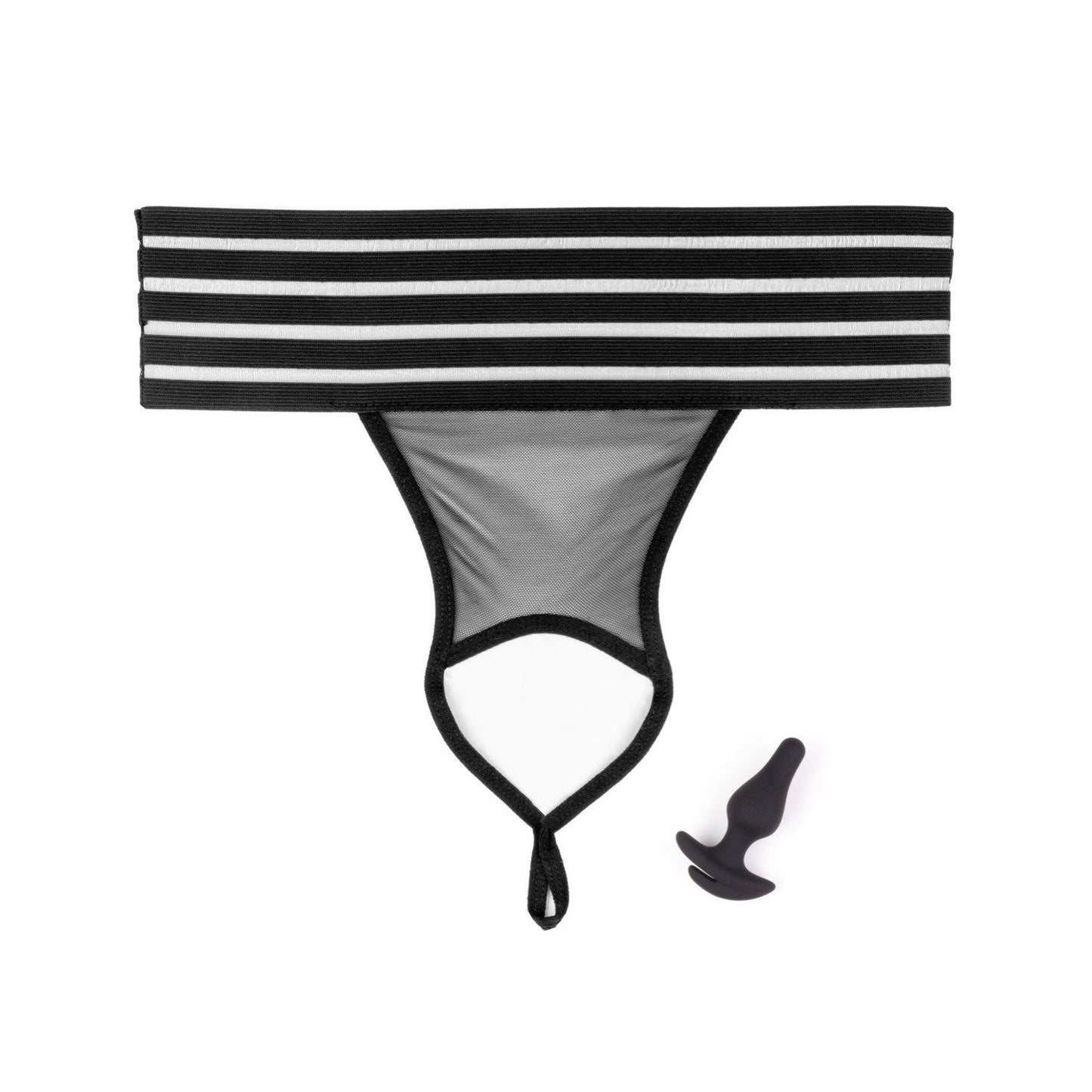 HOOKUP Crotchless Love Garter - Black Panty with Plug - S/L Size