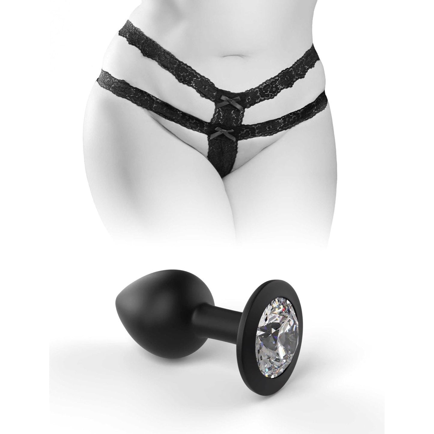 HOOKUP Crotchless Secret Gem - Black Panty with Gem Plug - XL/XXL Size