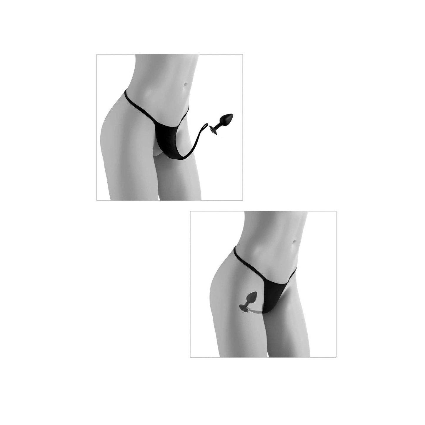 HOOKUP Crotchless Secret Gem - Black Panty with Gem Plug - XL/XXL Size