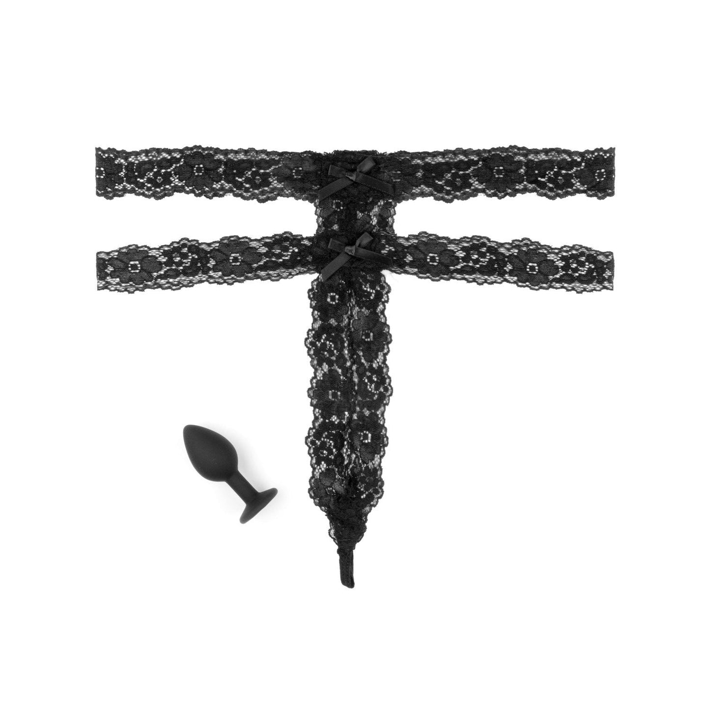 HOOKUP Crotchless Secret Gem - Black Panty with Gem Plug - XL/XXL Size