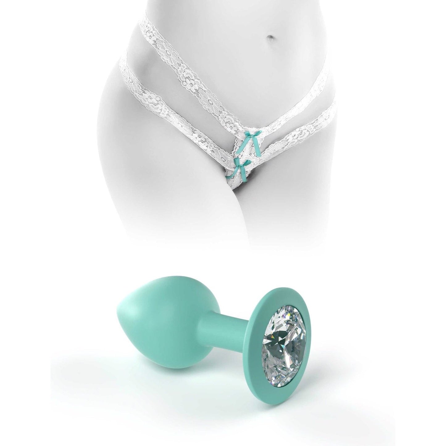 HOOKUP Crotchless Secret Gem - White Panty with Gem Butt Plug - S/L Size