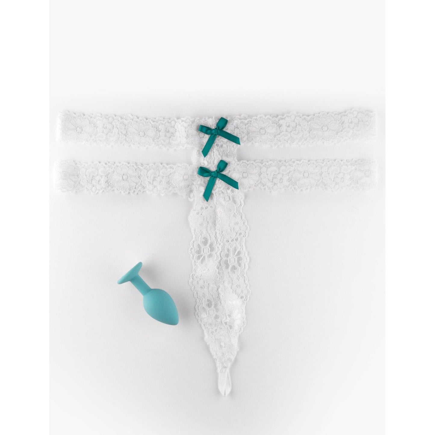 HOOKUP Crotchless Secret Gem - White Panty with Gem Butt Plug - S/L Size