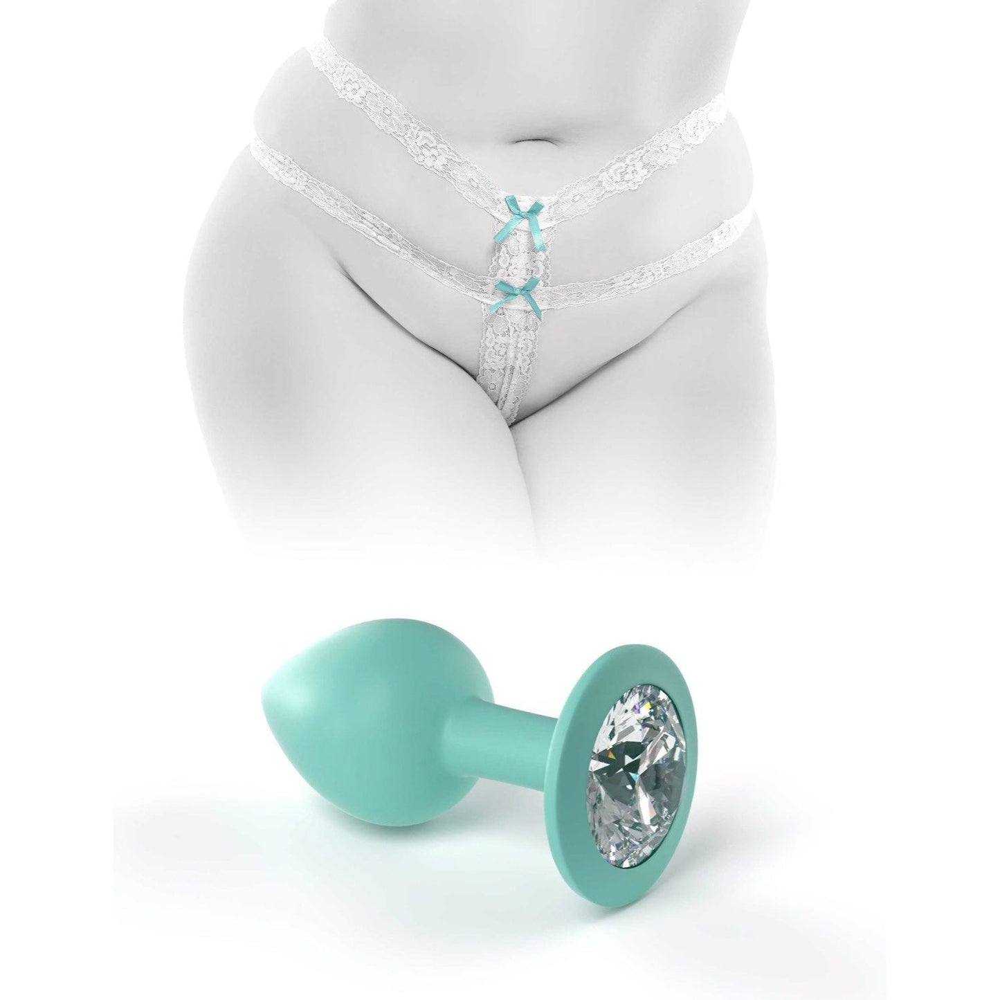 HOOKUP Crotchless Secret Gem - White Panty with Gem Butt Plug - XL/XXL Size