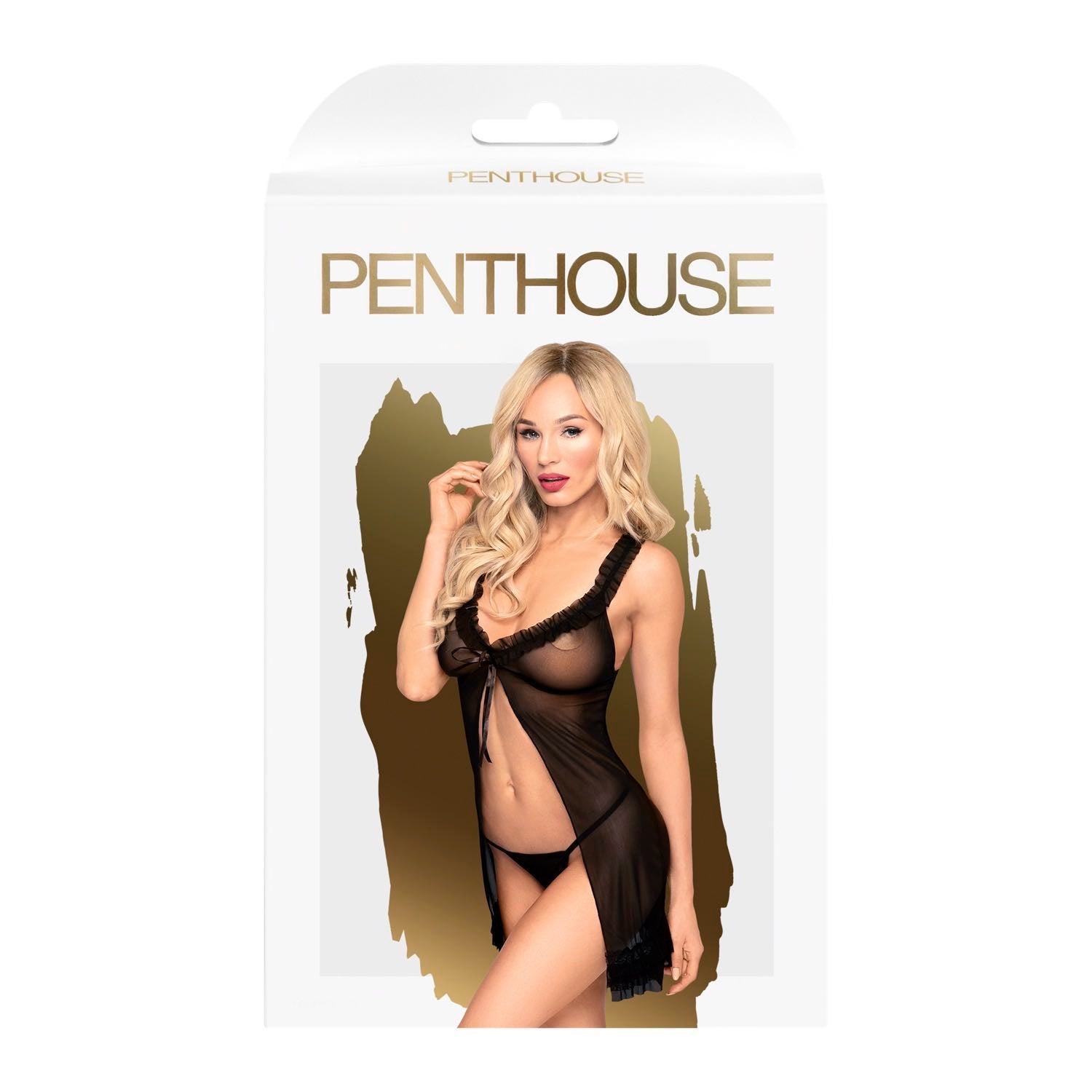 पेंटहाउस अधोवस्त्र सूर्यास्त के बाद रफ़ल बेबीडॉल थोंग के साथ - L/XL - काला by Penthouse Lingerie