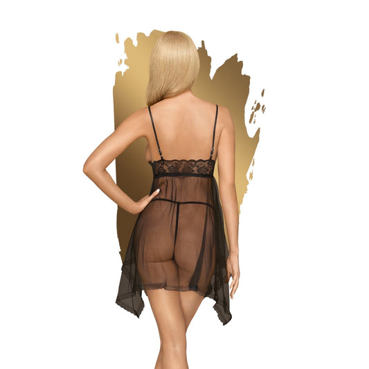Penthouse Lingerie पेंटहाउस अधोवस्त्र नॉटी डॉल लेस विस्तृत बेबीडॉल थोंग के साथ - एम/एल - काला