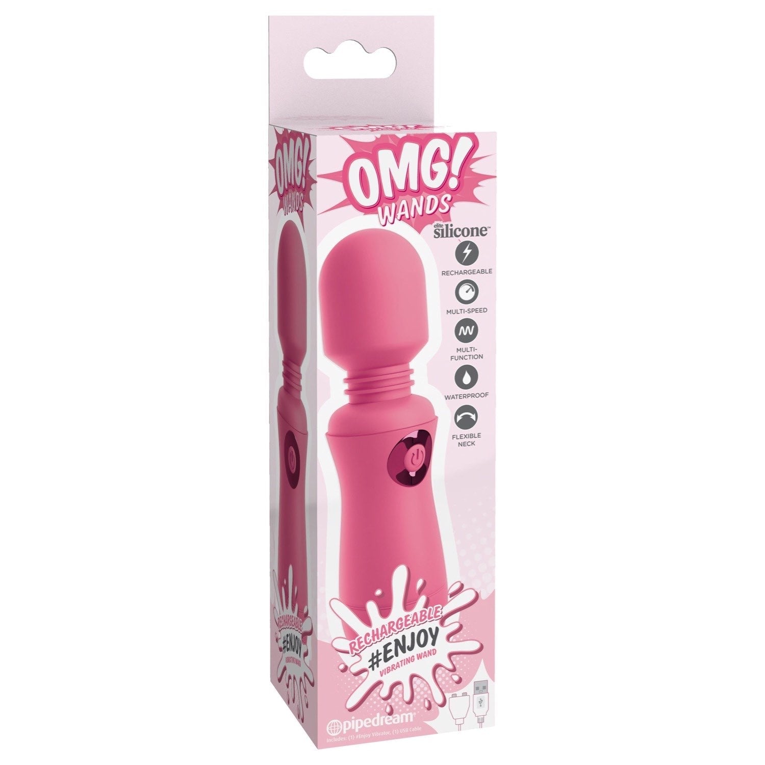 Omg! OMG! Wands #Enjoy - Pink USB Rechargeable Massager Wand by Pipedream