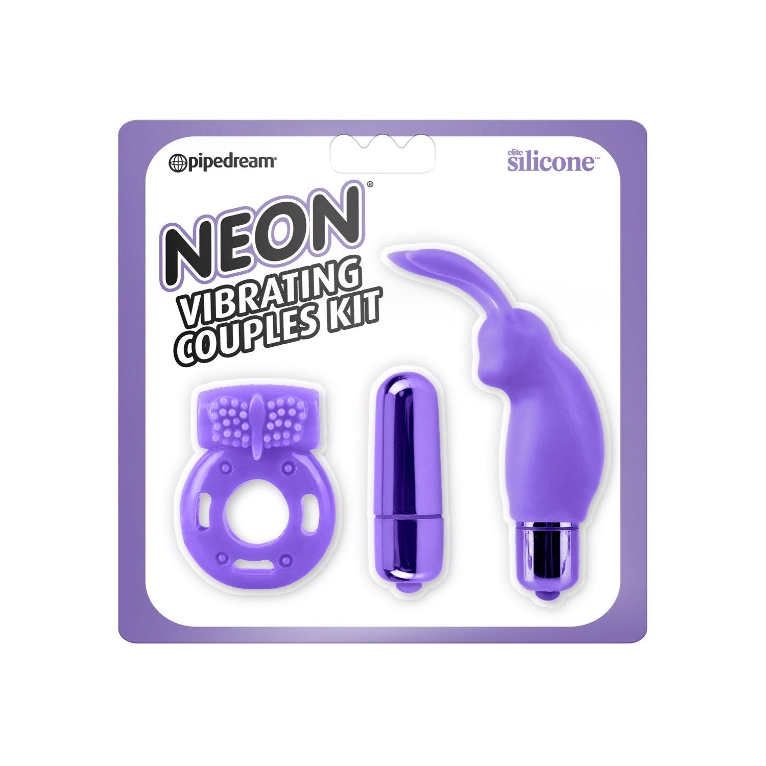  Neon Vibrating Couples Kit - Purple - Purple - 3 Piece Set by Pipedream