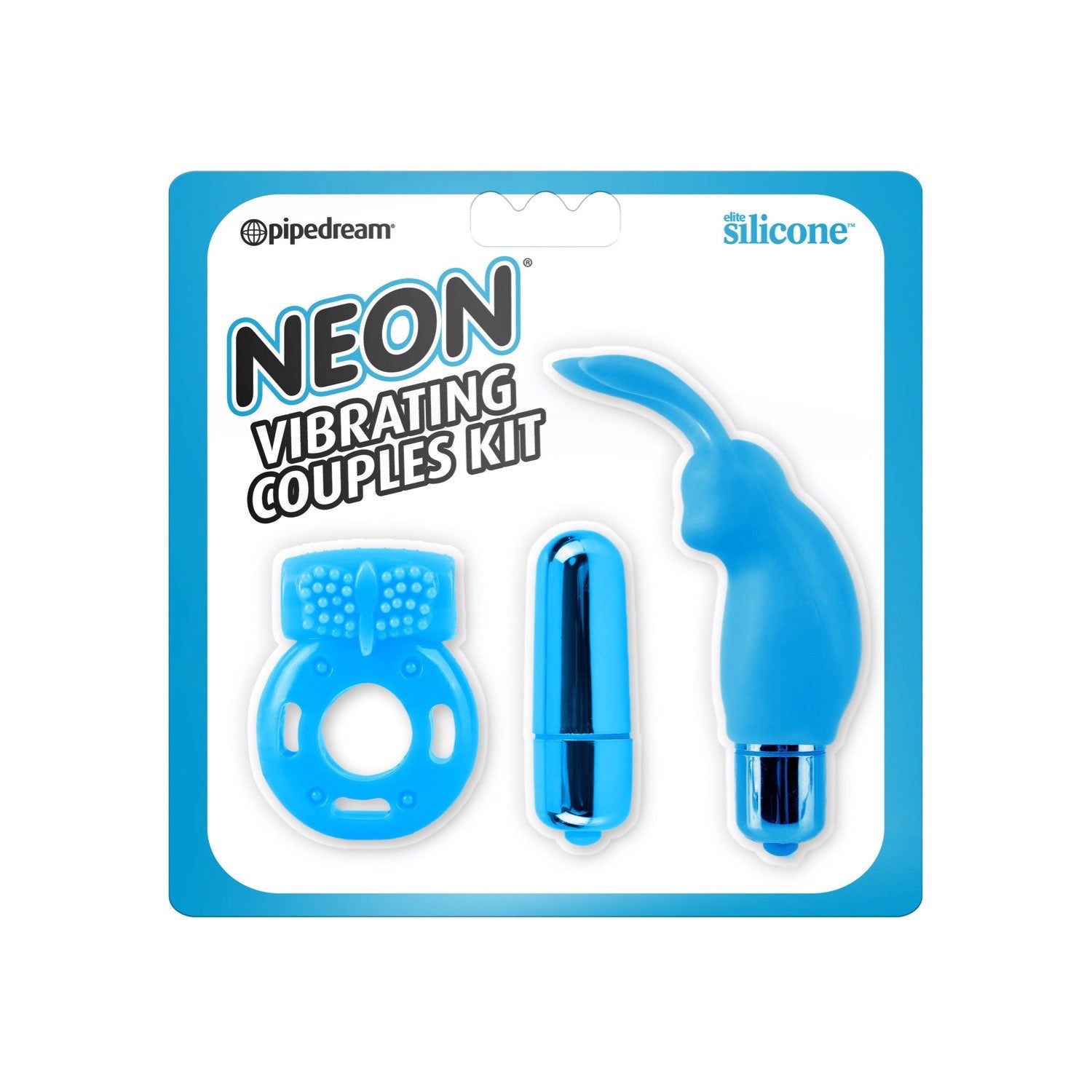  Neon Vibrating Couples Kit - Blue - 3 Piece Set by Pipedream