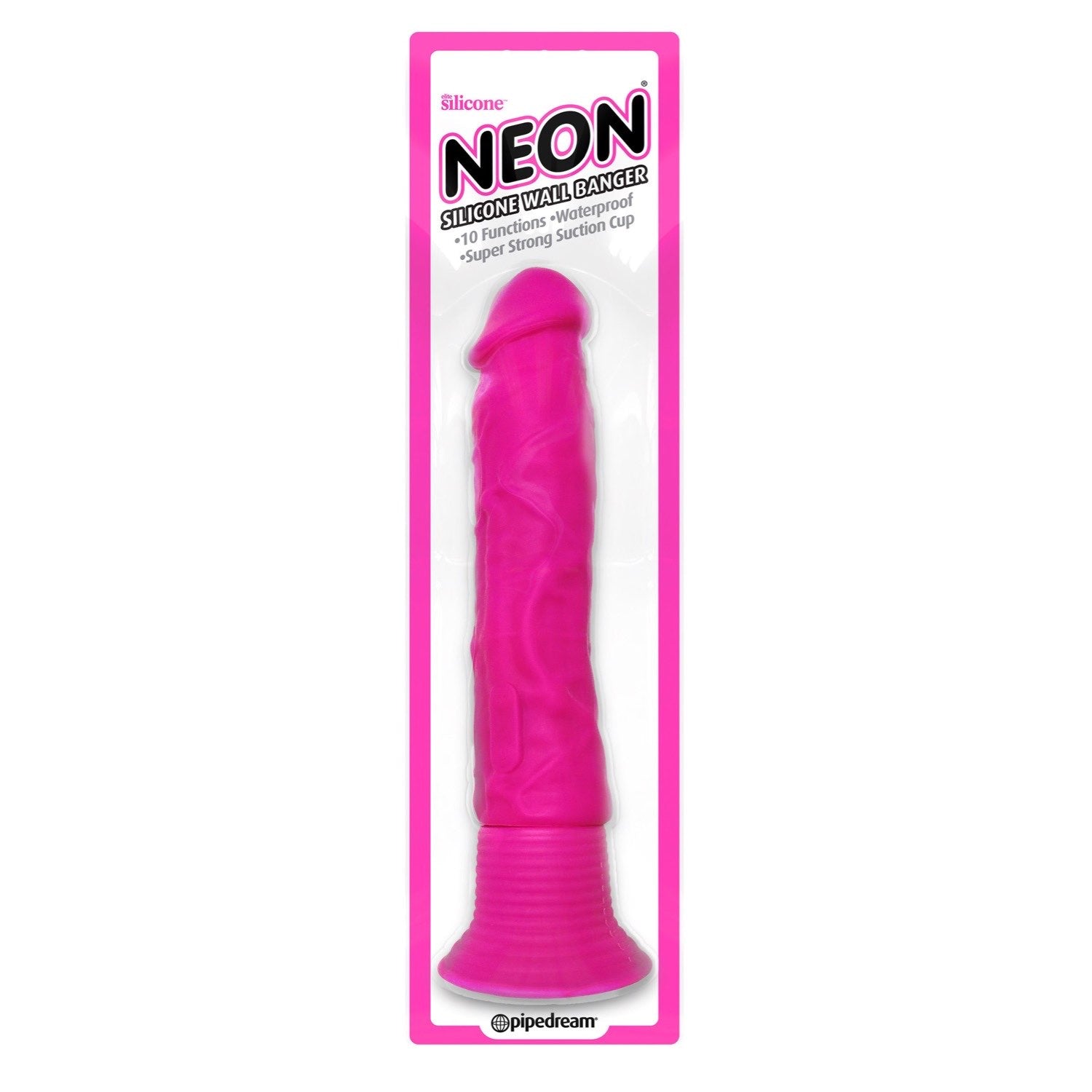 Wall Bangers Neon Silicone Wall Banger - Pink 15.2 cm (6&quot;) Vibrating Dong with Suction Cup Base by Pipedream