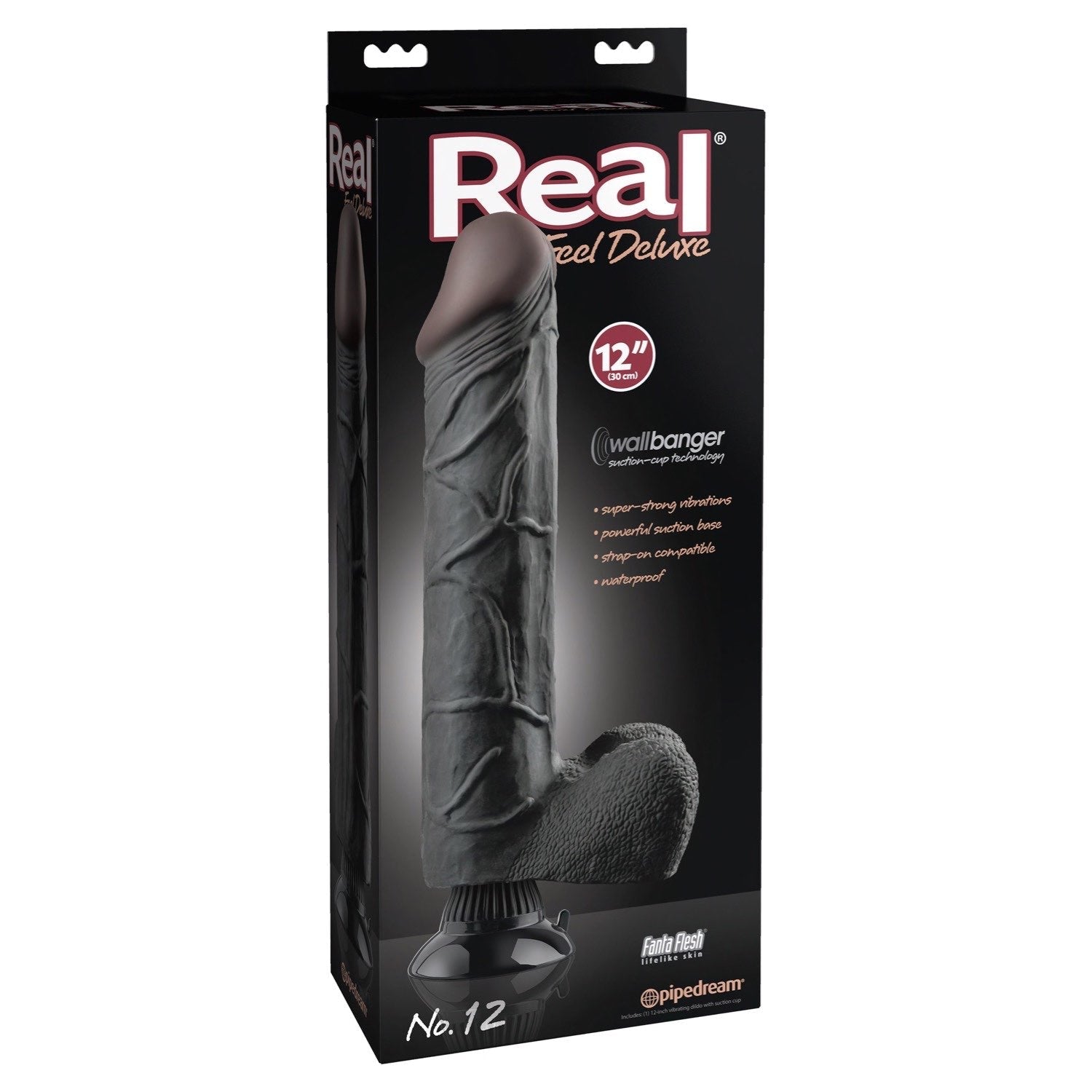  Real Feel Deluxe #12 - Black 30 cm (12&quot;) Vibrating Dong by Pipedream