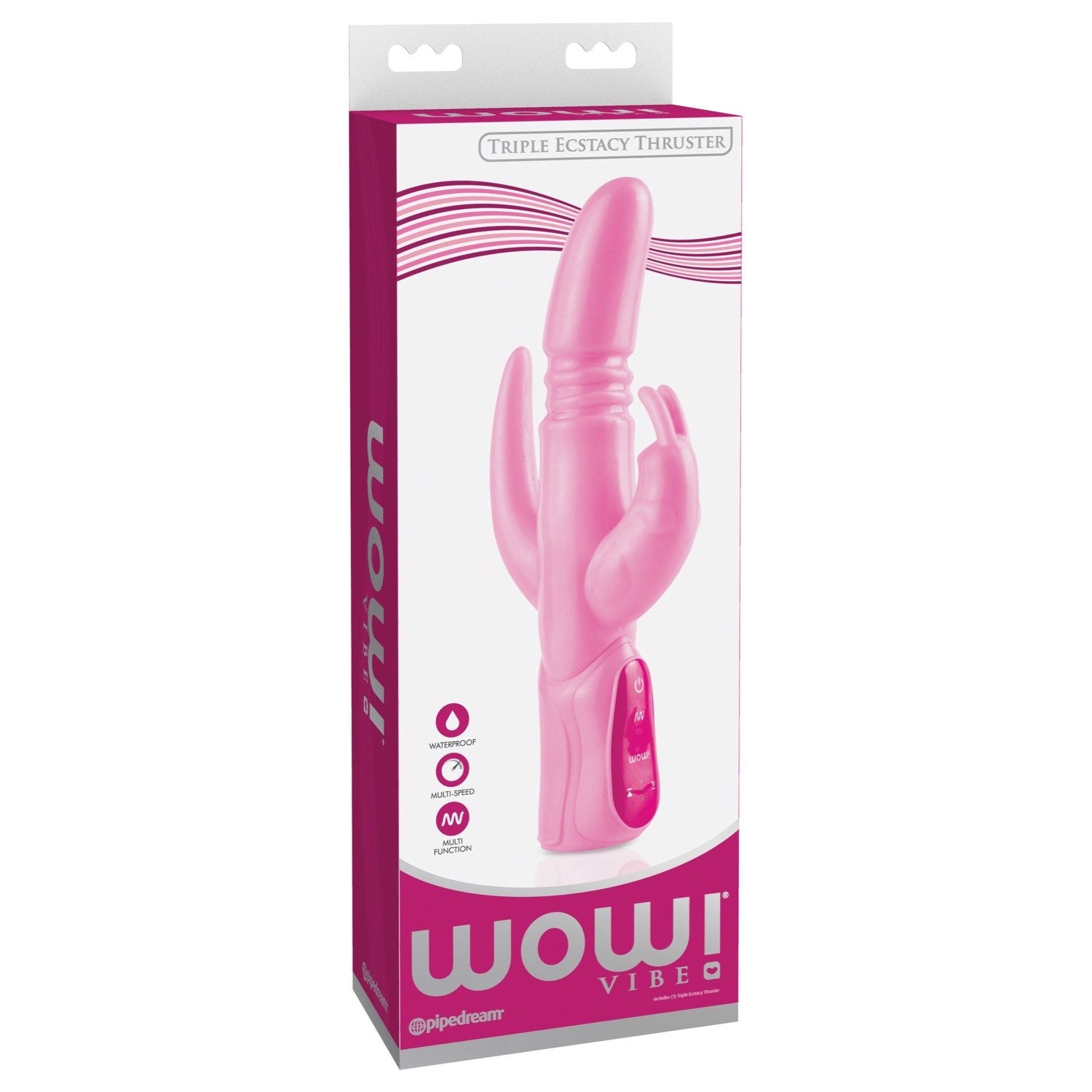 Wow! Vibe Triple Ecstasy Thruster - Pink 5.5&quot; Vibrator with Clit/Anal Stimulators by Pipedream