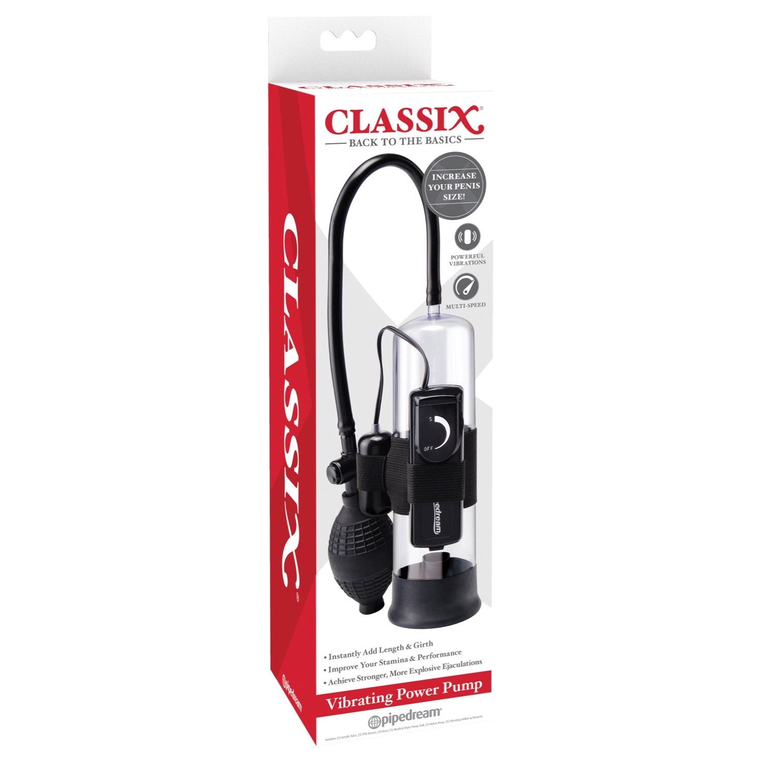 Classix Vibrating Power Pump - Clear Vibrating Penis Pump by Pipedream