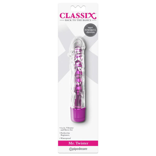 Pipedream Classix Mr Twister - Metallic Pink 16.5 cm (6&quot;) Vibrator with Clear Sleeve