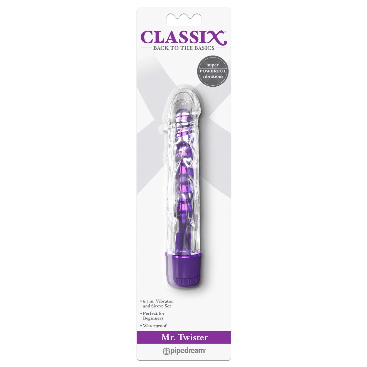 Classix Mr Twister - Metallic Purple 16.5 cm (6&quot;) Vibrator with Clear Sleeve by Pipedream