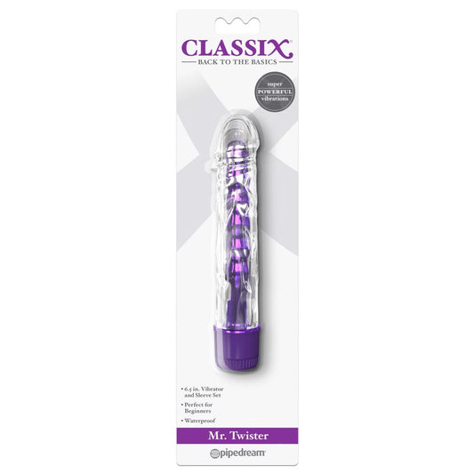 Pipedream Classix Mr Twister - Metallic Purple 16.5 cm (6&quot;) Vibrator with Clear Sleeve