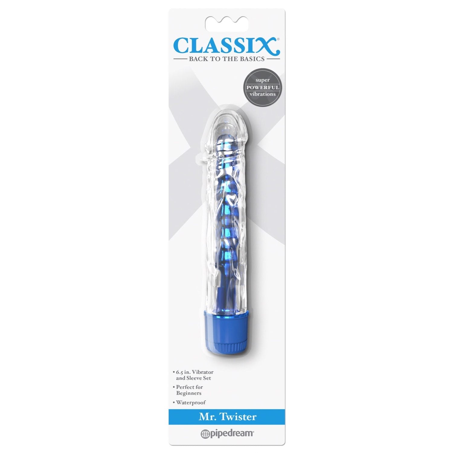 Classix Mr Twister - Metallic Blue 16.5 cm (6&quot;) Vibrator with Clear Sleeve by Pipedream