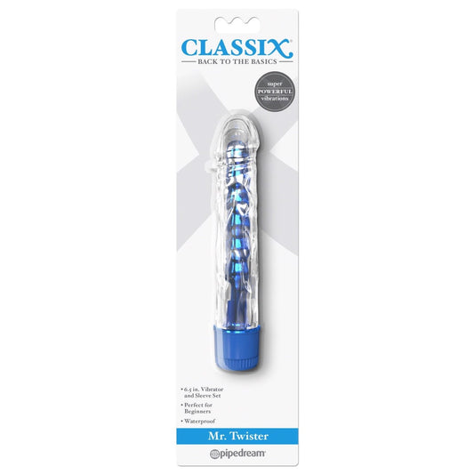 Pipedream Classix Mr Twister - Metallic Blue 16.5 cm (6&quot;) Vibrator with Clear Sleeve