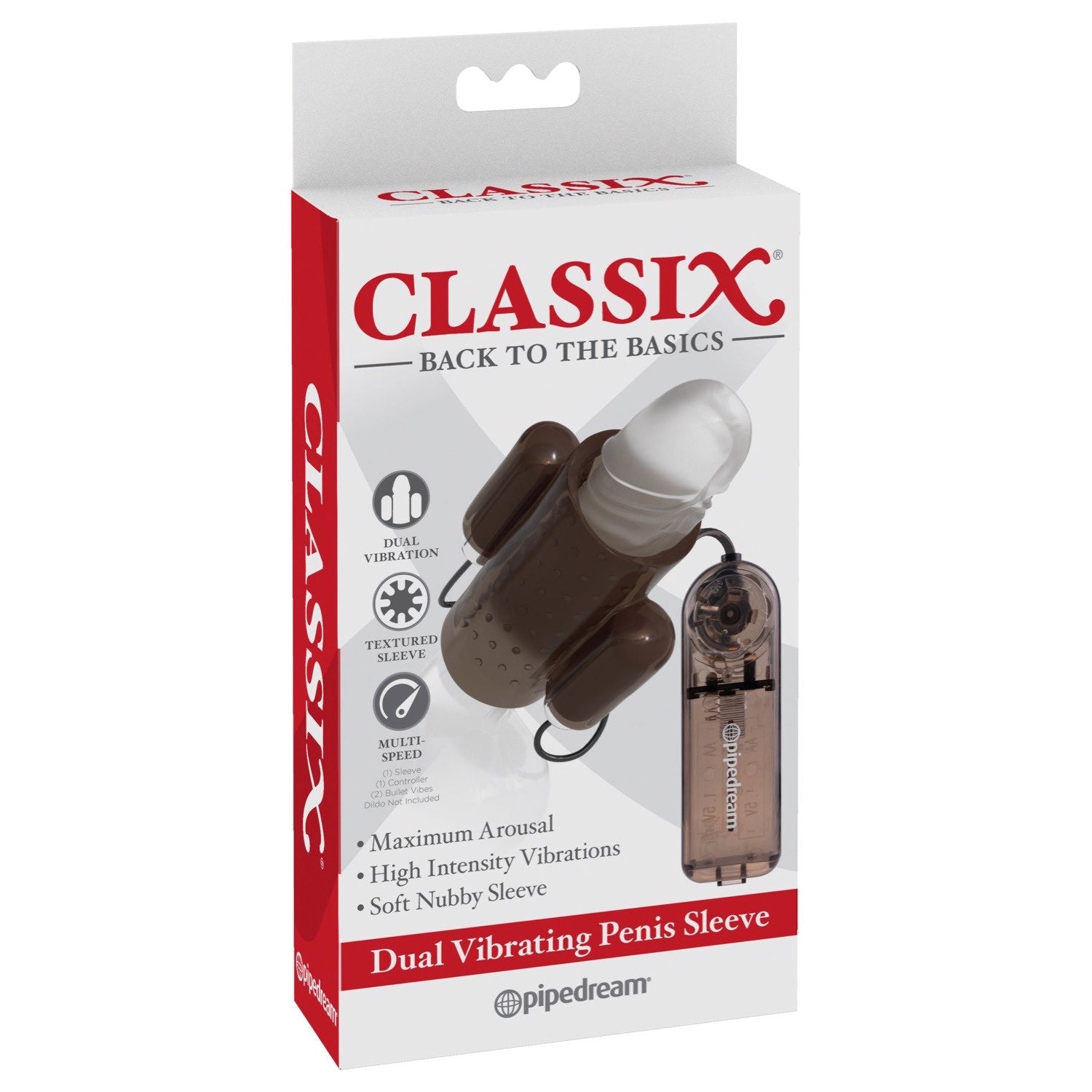 Classix Dual Vibrating Penis Sleeve - Smoke Vibrating Penis Sleeve by Pipedream