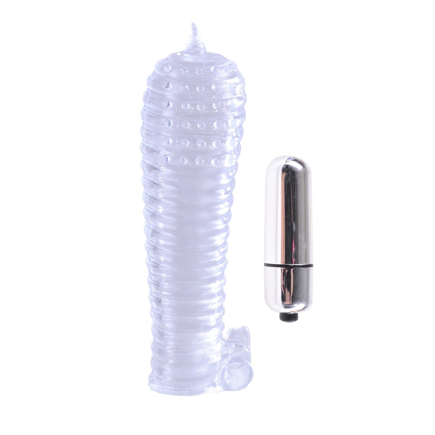 Classix Textured Sleeve &amp; Bullet - Clear Penis Sleeve and Bullet by Pipedream