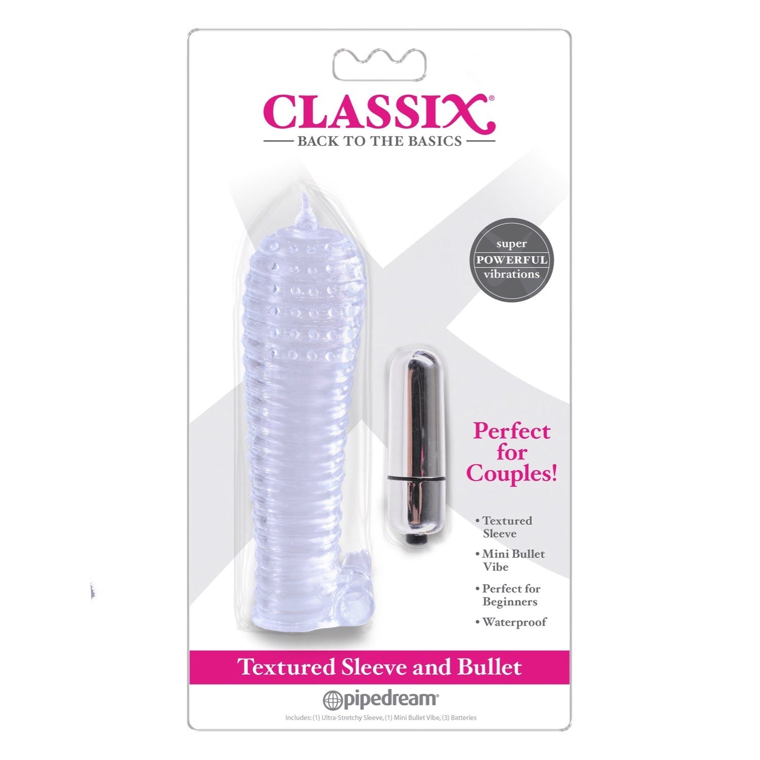 Classix Textured Sleeve &amp; Bullet - Clear Penis Sleeve and Bullet by Pipedream