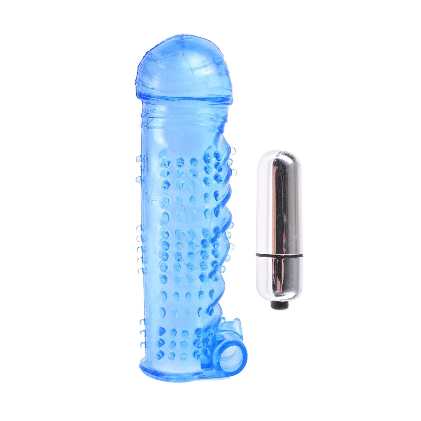 Textured Sleeve & Bullet - Blue Penis Sleeve with Bullet