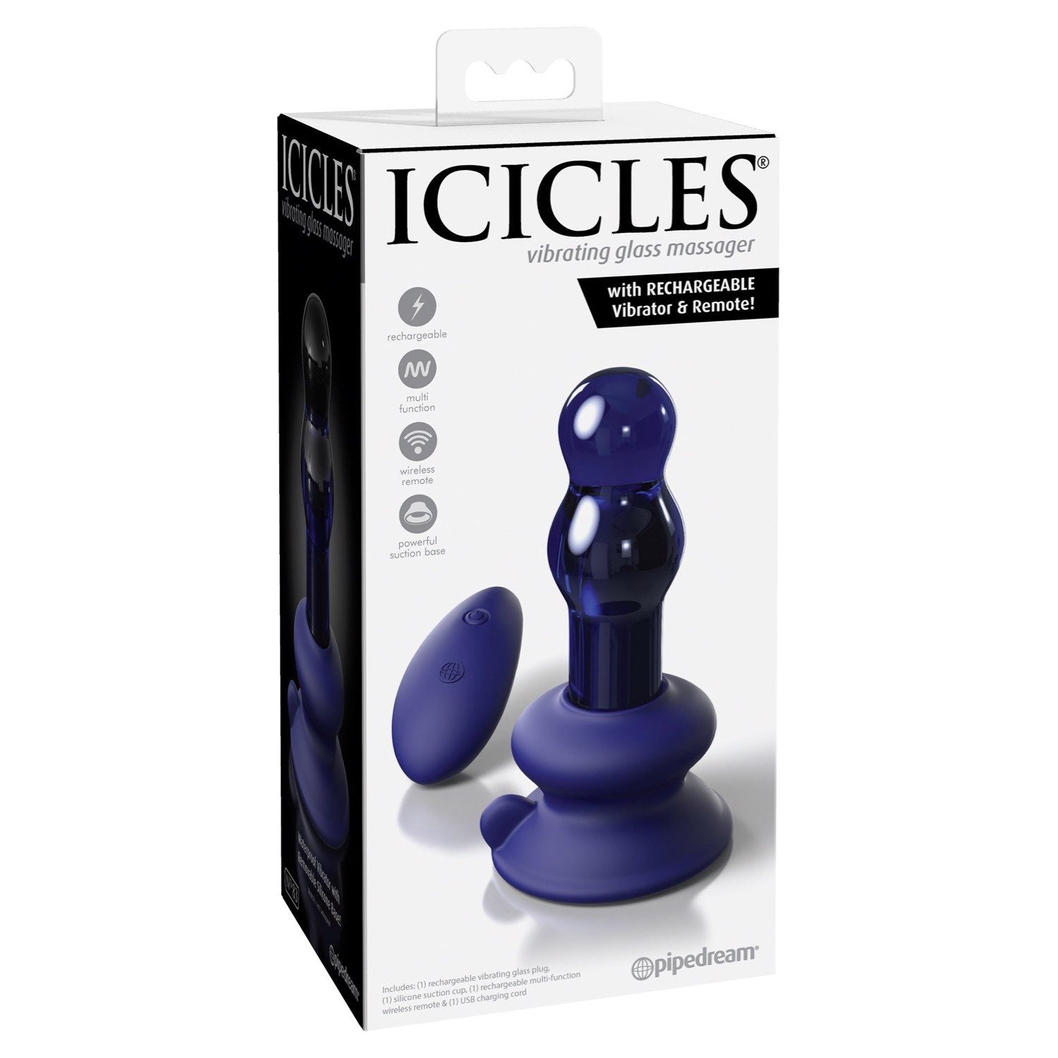 Icicles No. 83 - Blue Glass USB Rechargeable Vibrating Butt Plug with Remote by Pipedream