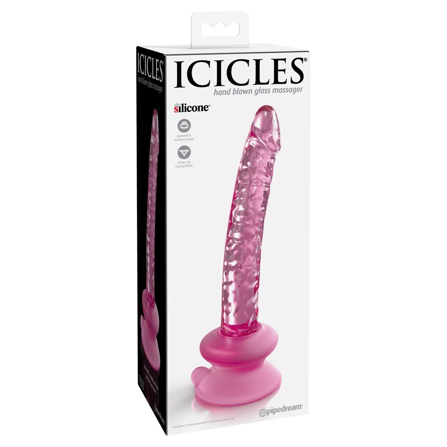 Icicles No. 86 - Pink 17 cm Glass Dong with Suction Base by Pipedream