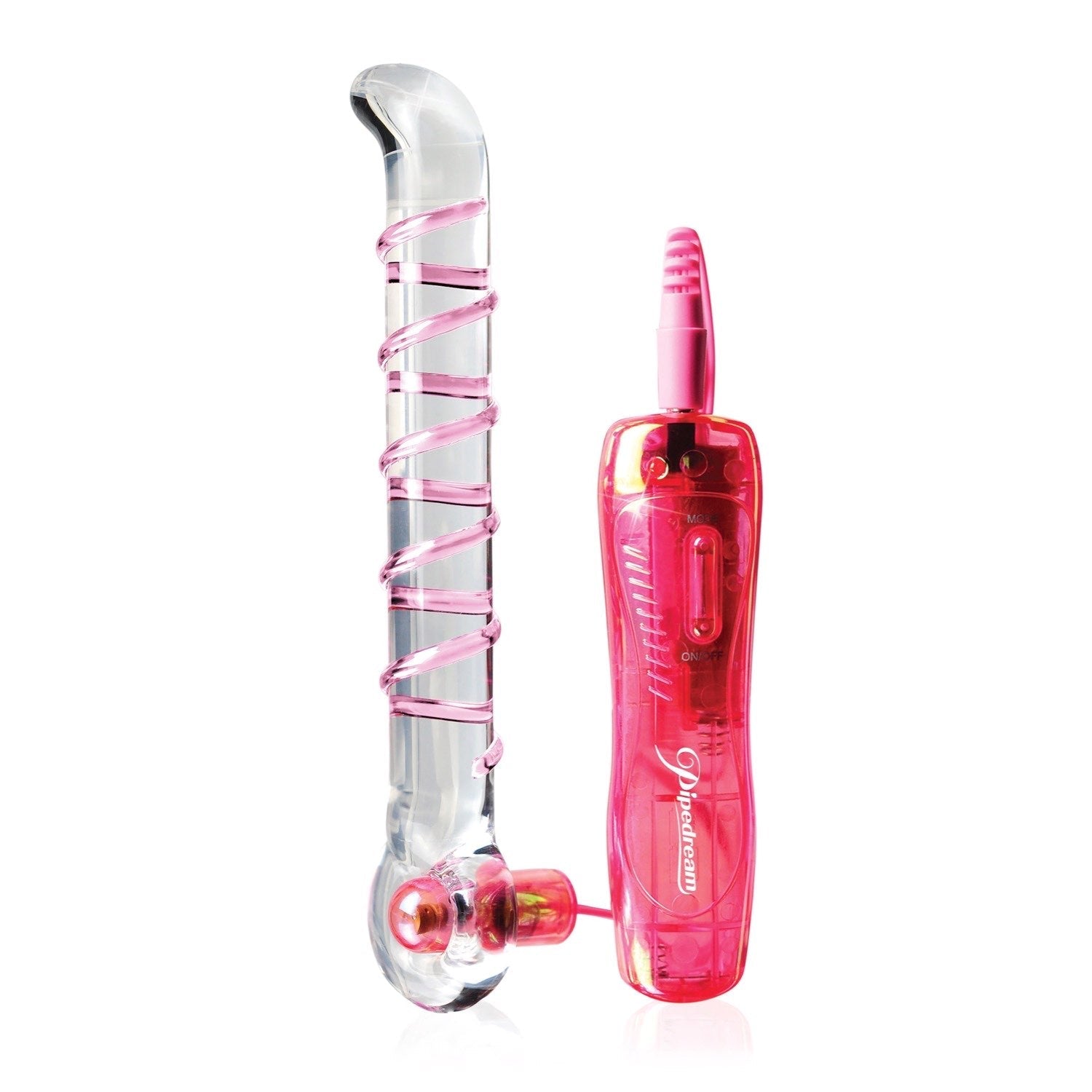 Icicles No. 4 - Clear/Pink 7&quot; Glass Dong with Vibrating Bullet by Pipedream