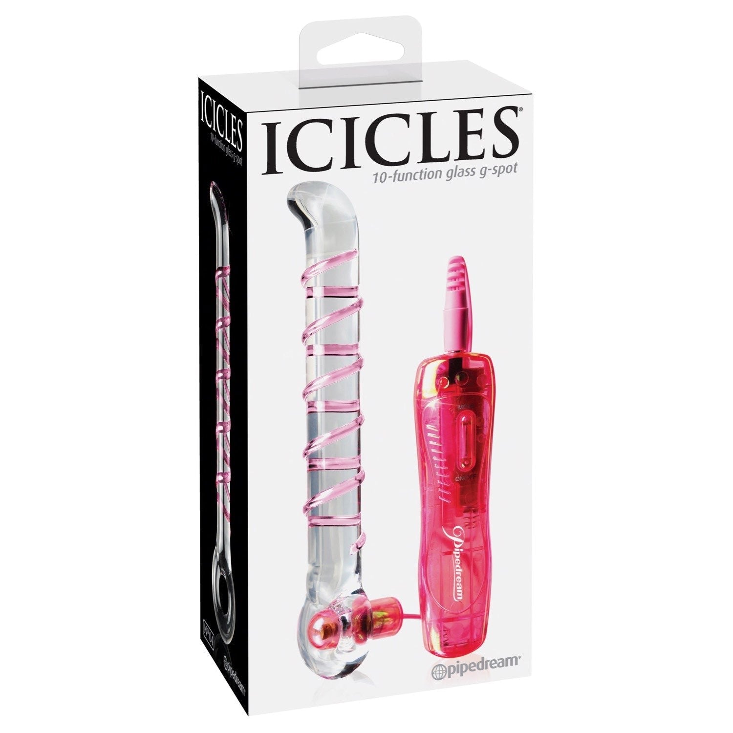 Icicles No. 4 - Clear/Pink 7&quot; Glass Dong with Vibrating Bullet by Pipedream