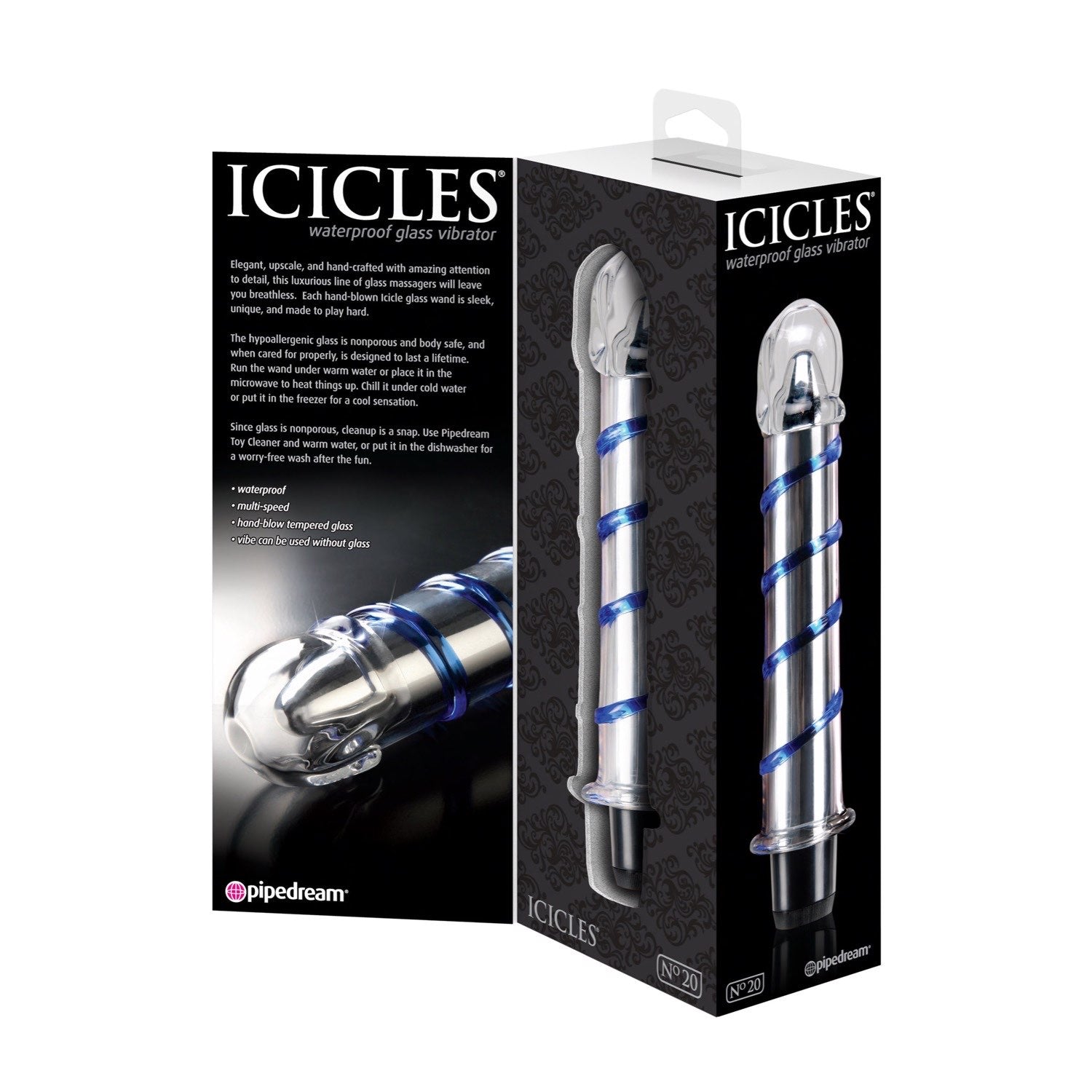 Icicles No. 20 - Clear/Blue 8&quot; Glass Vibrator by Pipedream