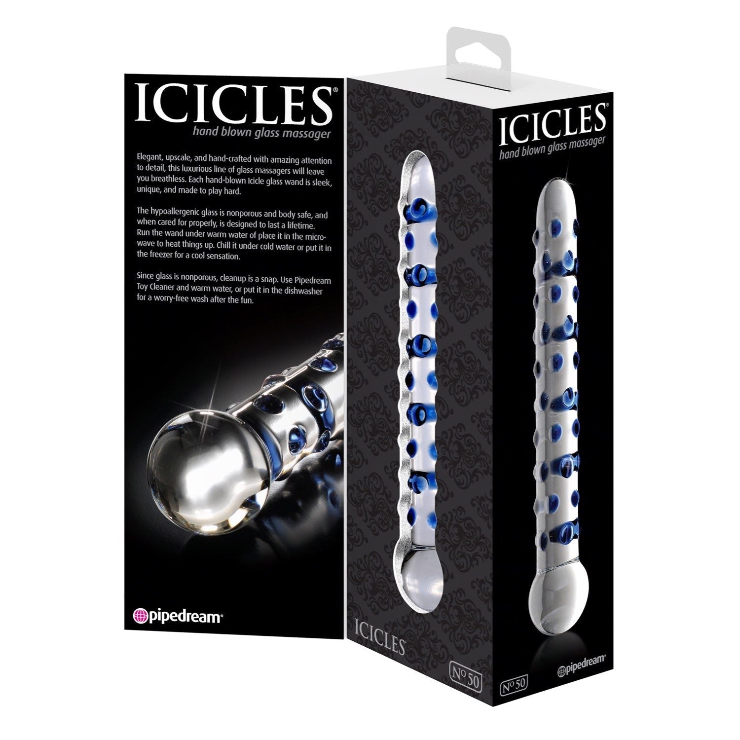 Icicles No. 50 - Clear/Blue Glass 18 cm (7&quot;) Dong by Pipedream