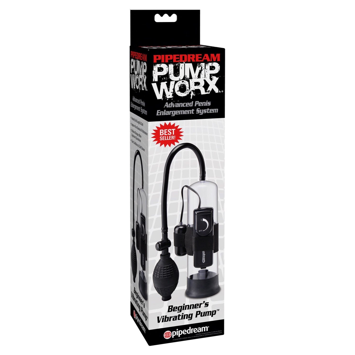 Pump Worx Beginner&#39;s Vibrating Pump - Clear/Black Vibrating Penis Pump by Pipedream