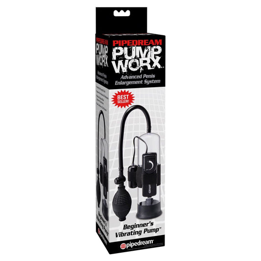 Pipedream Pump Worx Beginner&#39;s Vibrating Pump - Clear/Black Vibrating Penis Pump