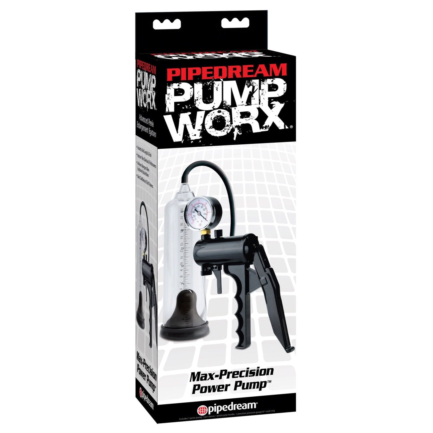 Pump Worx Max-precision Power Pump - Clear/Black Penis Pump with Gauge by Pipedream