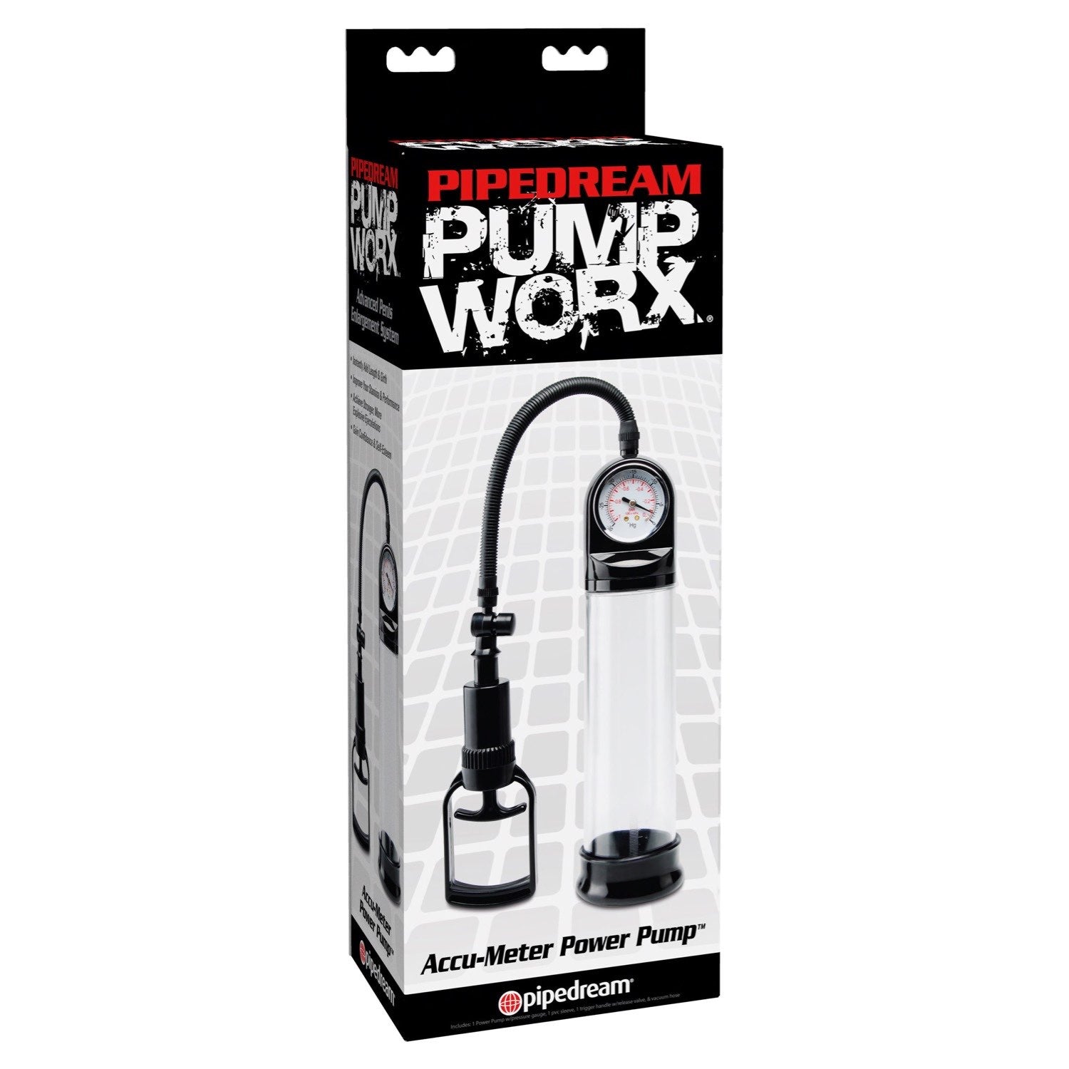Pump Worx Accu-Meter Power Pump - Clear/Black Penis Pump with Gauge by Pipedream