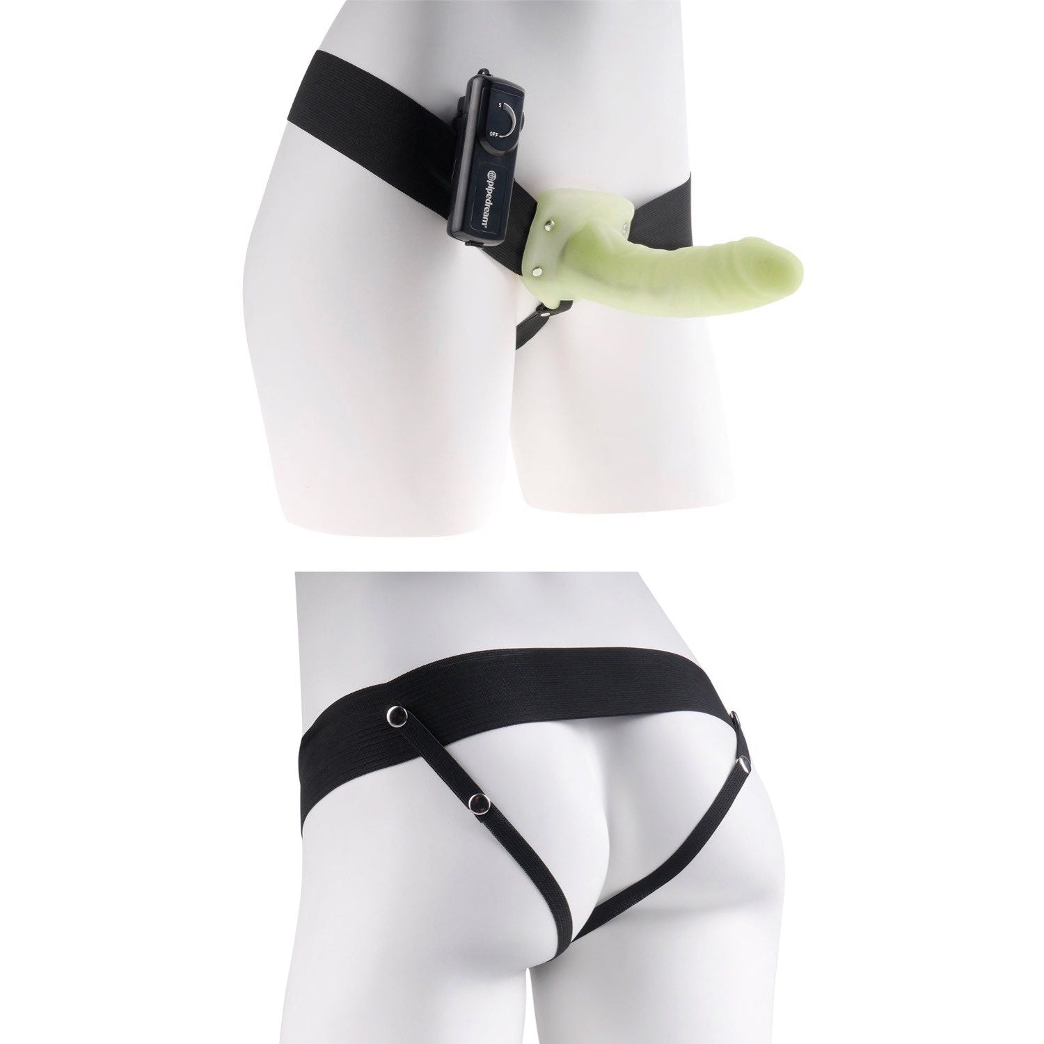 Fetish Fantasy Series Vibrating Hollow Strap-on - Glow in Dark 6&quot; Vibrating Strap-On for Her &amp; Him by Pipedream