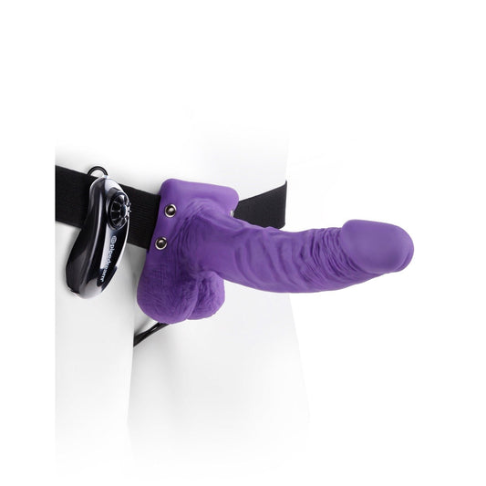 Pipedream Fetish Fantasy Series 7&quot; Vibrating Hollow Strap-on With Balls - Purple 17.8 cm (7&quot;) Vibrating Hollow Strap-On