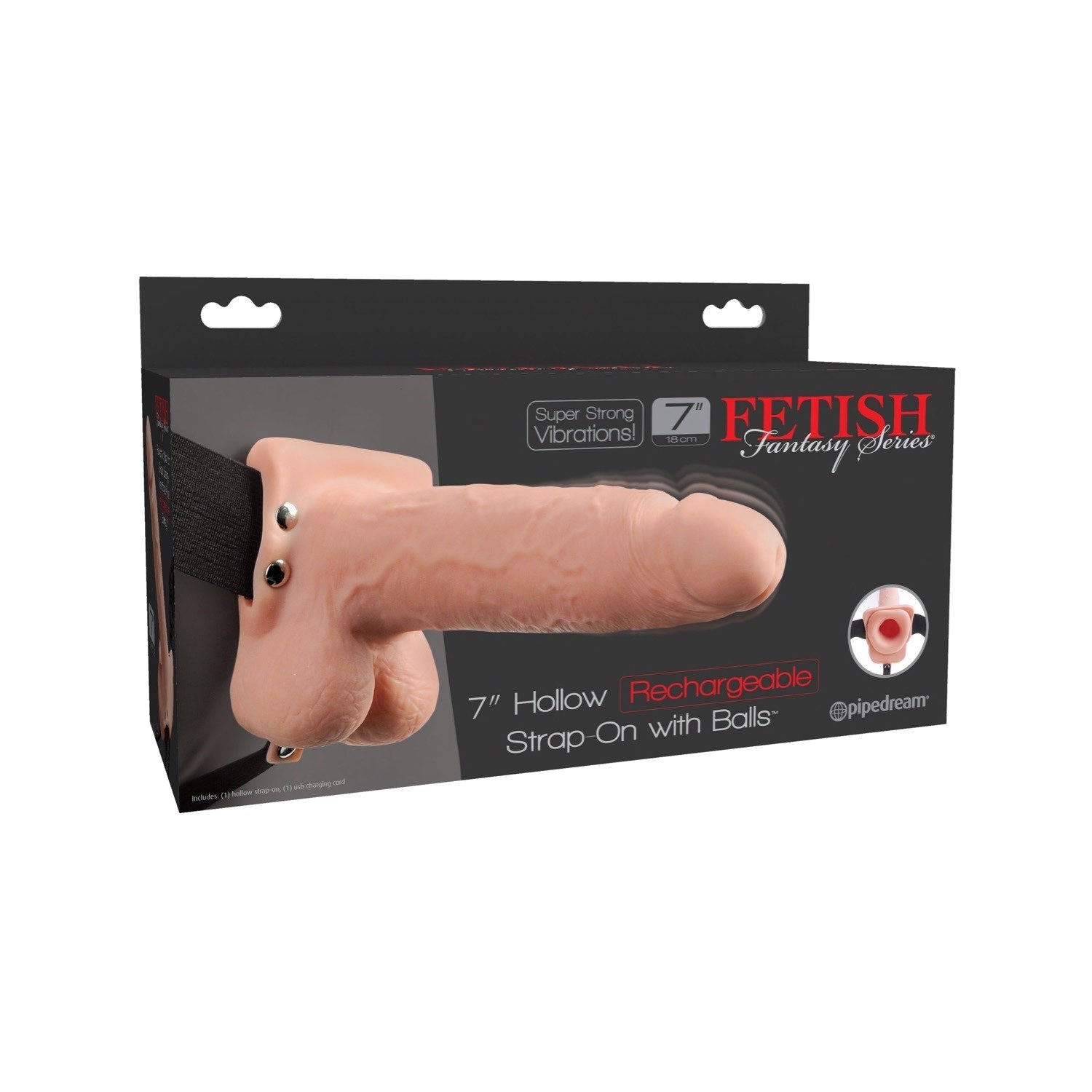 Fetish Fantasy Series 7&quot; Hollow Rechargeable Strap-On with Balls - Flesh 17.8 cm Vibrating Hollow Strap-On by Pipedream