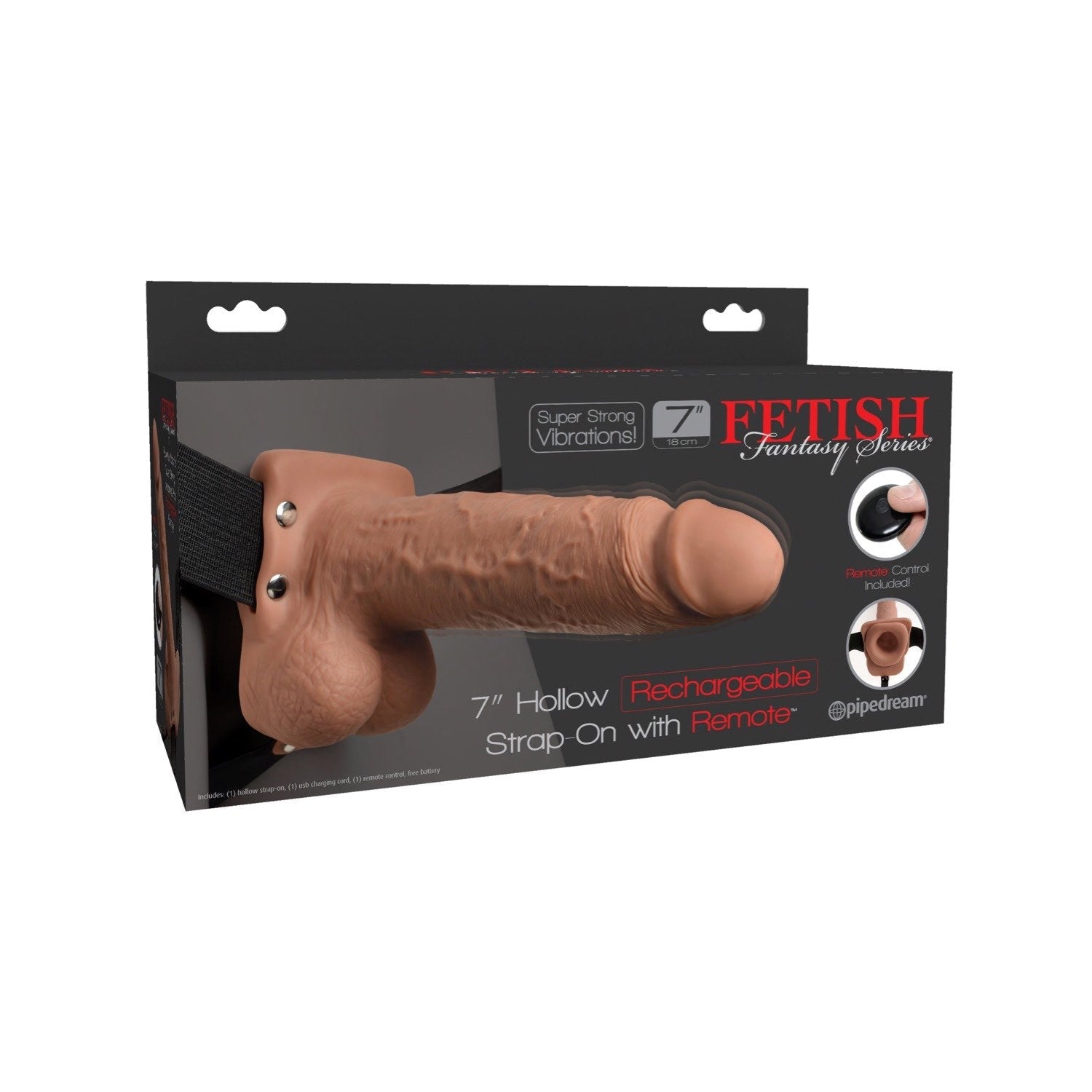 Fetish Fantasy Series 7&quot; Hollow Rechargeable Strap-On with Balls - Tan 17.8 cm Vibrating Hollow Strap-On by Pipedream