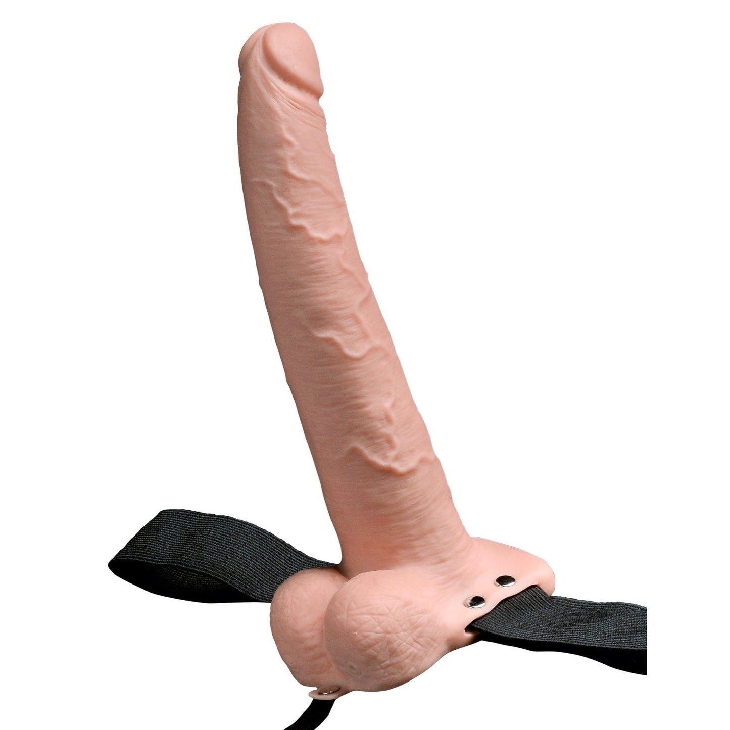 9" Hollow Rechargeable Strap-On with Balls - Flesh 23 cm Vibrating Hollow Strap-On