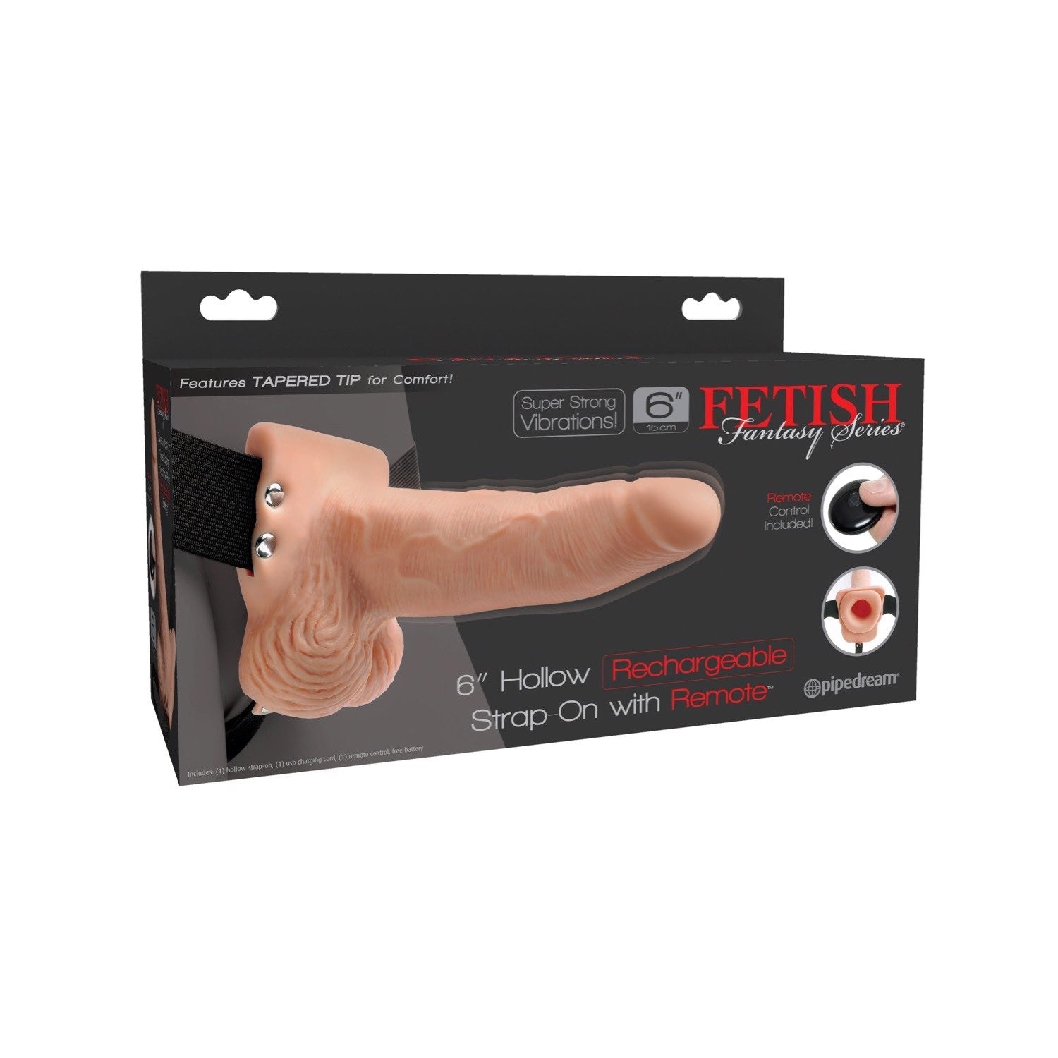 Fetish Fantasy Series 6&quot; Hollow Rechargeable Strap-On with Remote - Flesh 15.2 cm Vibrating Hollow Strap-On by Pipedream