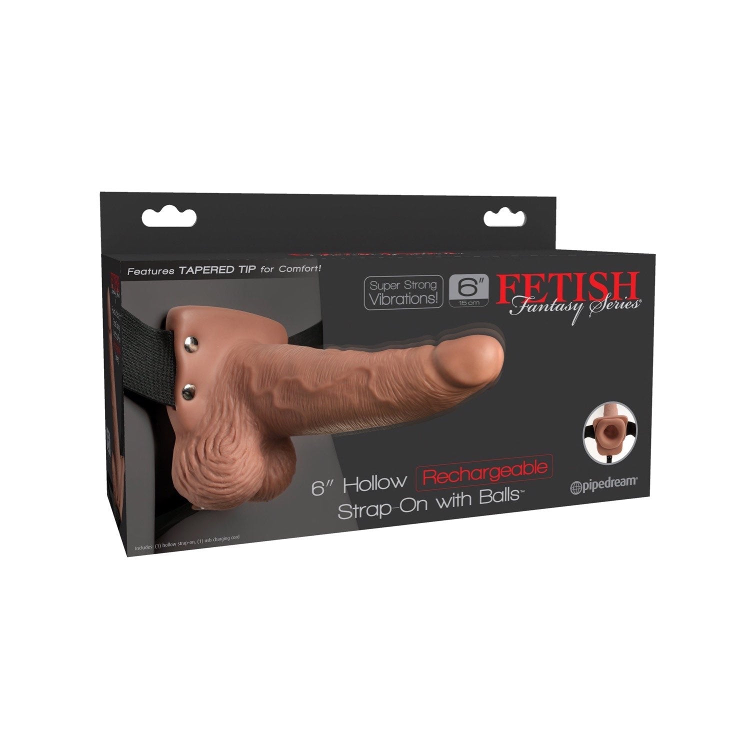 Fetish Fantasy Series 6&quot; Hollow Rechargeable Strap-On with Balls - Tan 15.2 cm Vibrating Hollow Strap-On by Pipedream