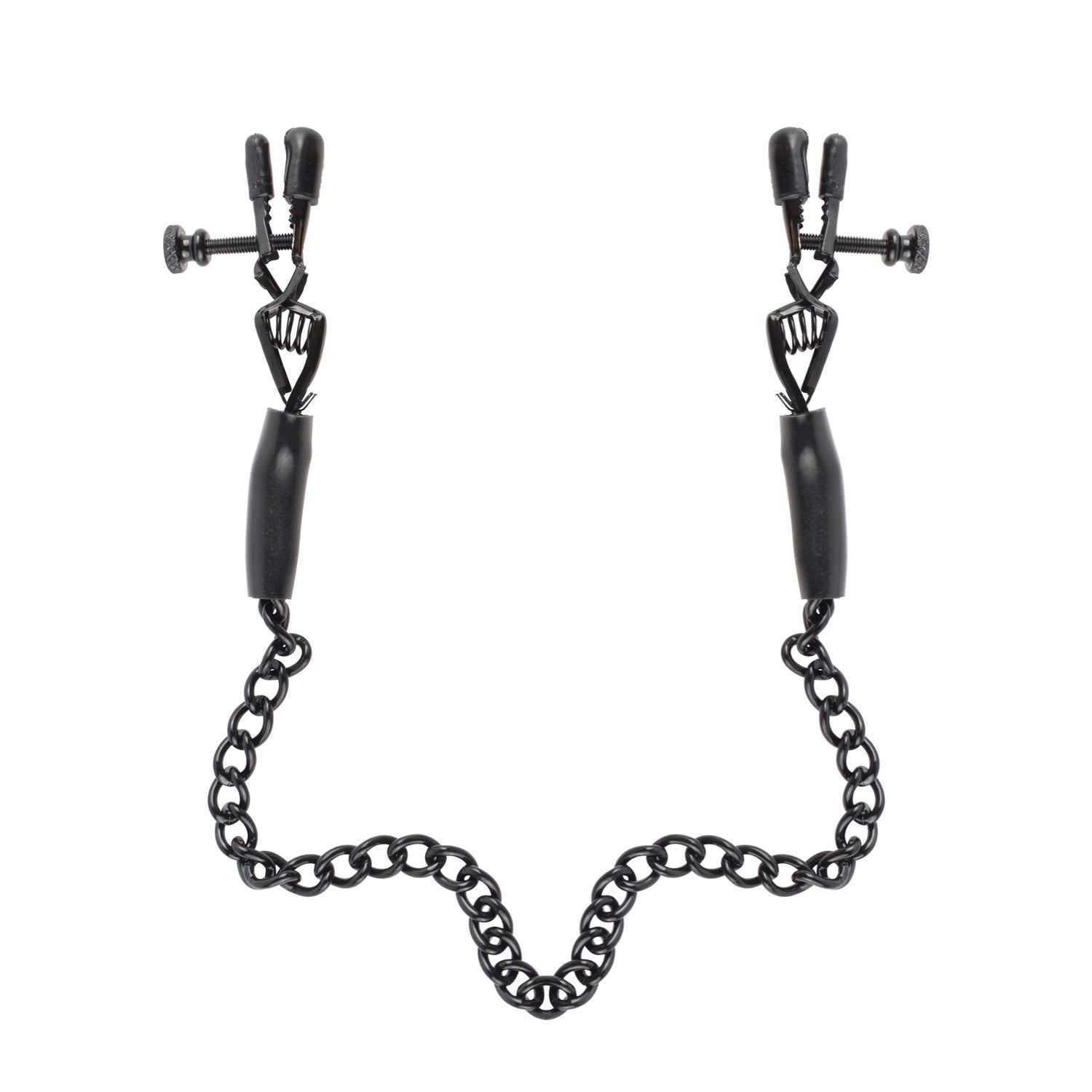 Fetish Fantasy Series Adjustable Nipple Chain Clamps - Black Nipple Clamps with Chain by Pipedream