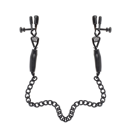 Pipedream Fetish Fantasy Series Adjustable Nipple Chain Clamps - Black Nipple Clamps with Chain