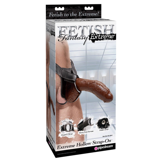 Pipedream Fetish Fantasy Extreme Hollow Strap-on - Brown 9.5&quot; Hollow Strap-On